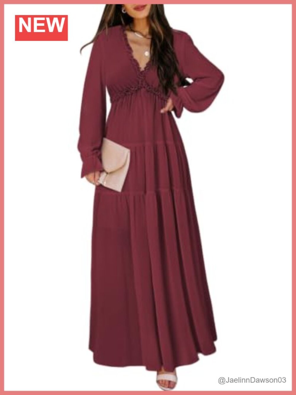 Boho Floral Deep V Neck Long Sleeve Maxi Dress Casual A-Line Ruffle